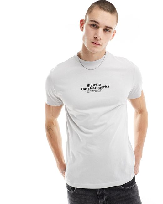 T-shirt grigia con grafica sul retro di Bershka in Gray da Uomo