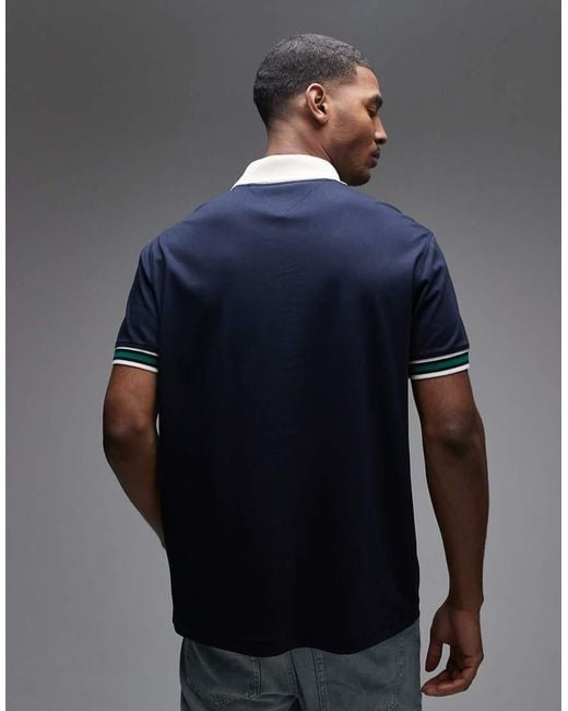 Tommy Hilfiger Blue V Neck Pique Relaxed Fit Polo Shirt for men