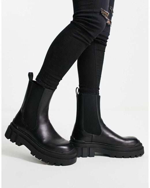 Bershka Black Chunky Chelsea Boots for men