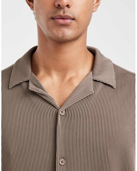 ASOS Brown Co-Ord Oversized Revere Plisse Shirt for men
