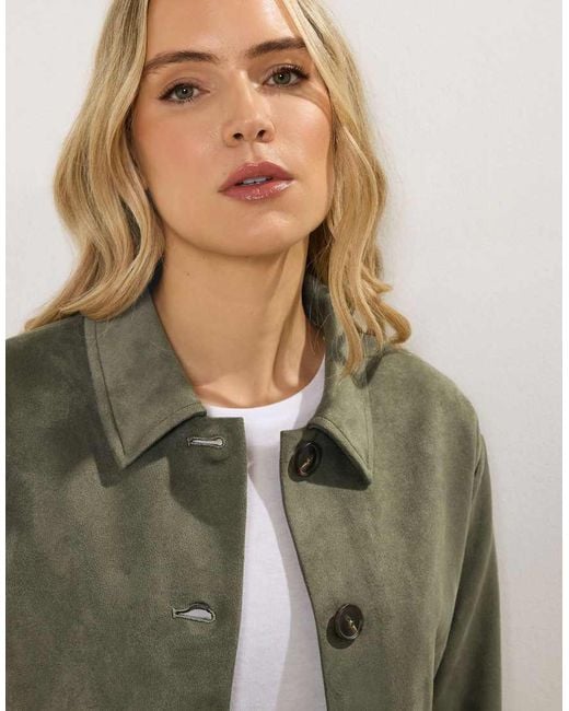 Long Tall Sally Green Faux Suede Trucker Jacket