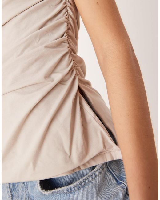 Abercrombie & Fitch White Ruched High Square Neck Top