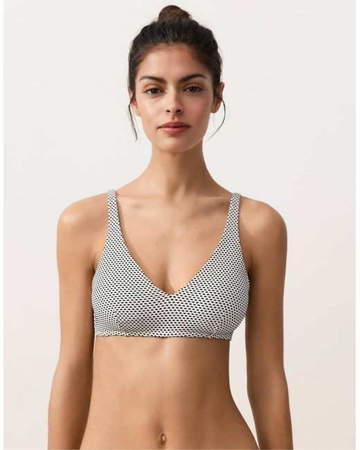 Oysho White Jacquard Polka Dot Halter Bikini Top