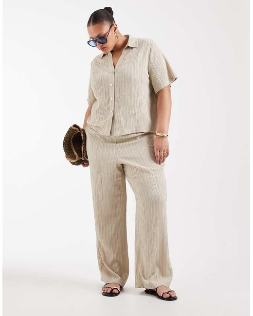 ONLY Natural Crinkled Textured Short Sleeve Shirt Co-Ord