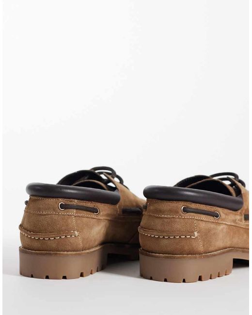 ASOS Brown Lace Up Boat Shoes With Cleated Sole for men