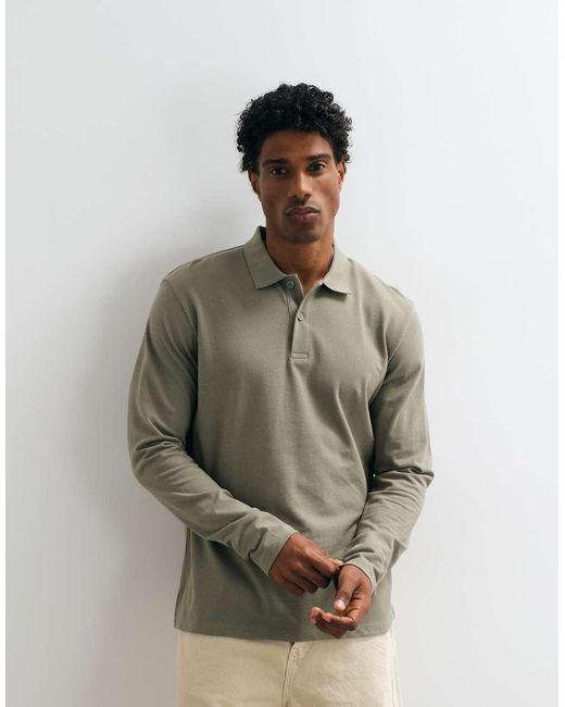 Jack & Jones Green Pique Long Sleeve Polo for men