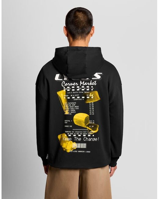 Lyle & Scott Black Mid Layers Receipt Graphic Hoodie for men