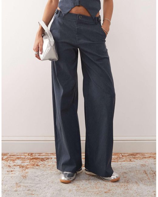 Pantalon habillé en bengaline à taille basse - bleu denim Collusion en coloris Blue