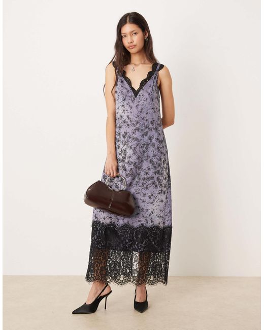ASOS Natural Lace Detail V Neck Crinkle Satin Maxi Dress