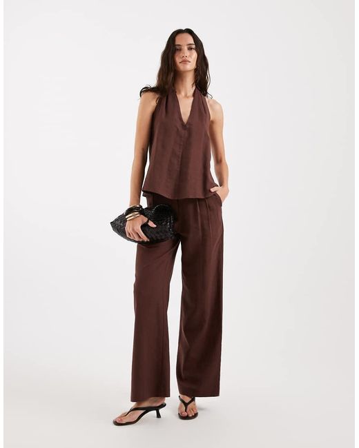4th & Reckless Purple Linen Blend Tailored Pleat Front Wide Leg Pants