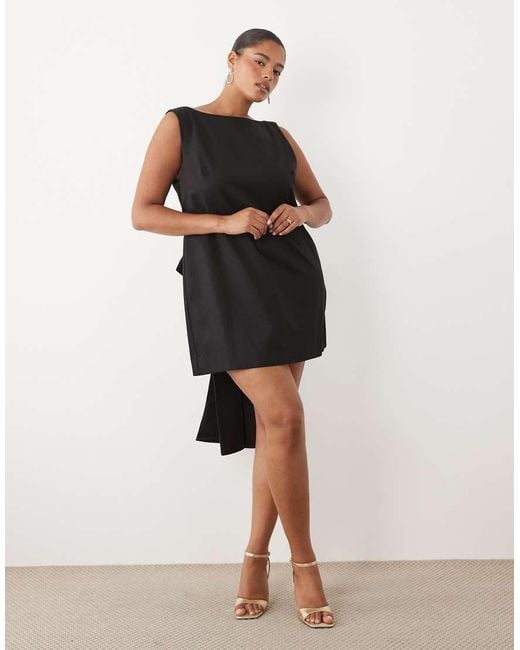 ASOS Black Asos Design Curve Slash Neck Shift Mini Dress With Bow Back