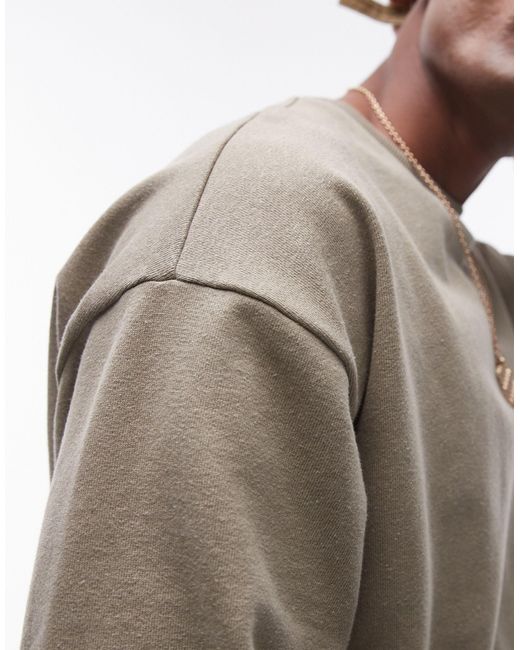 Topman – kurzärmliges oversize-sweatshirt aus leinenmix in Natural für Herren