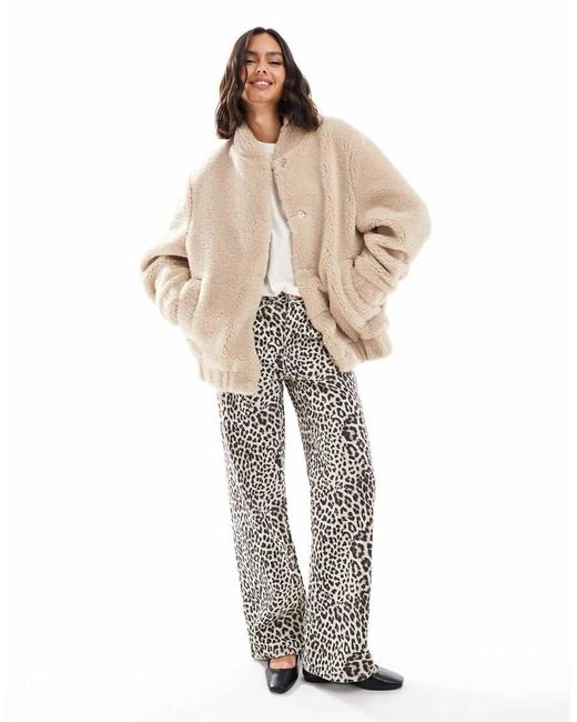 Chaqueta Bomber Extragrande De Borreguito De -Blanco Miss Selfridge de color Natural