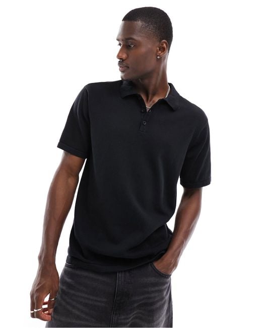 Another Influence Black Knitted Polo for men