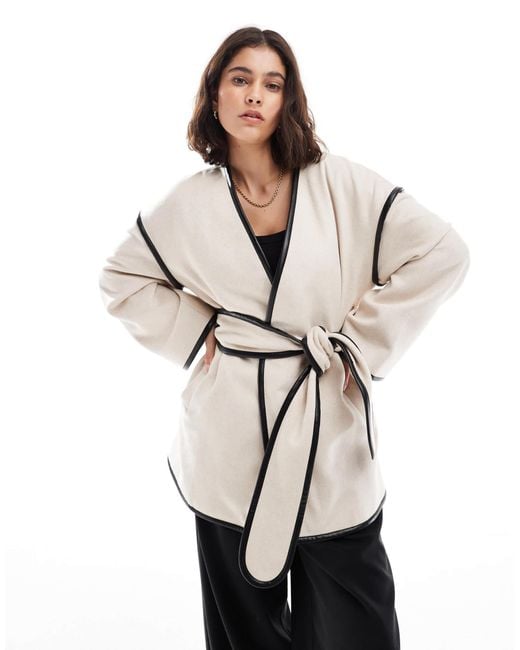 4th & Reckless Natural Wool Blend Contrast Edge Belted Jacket
