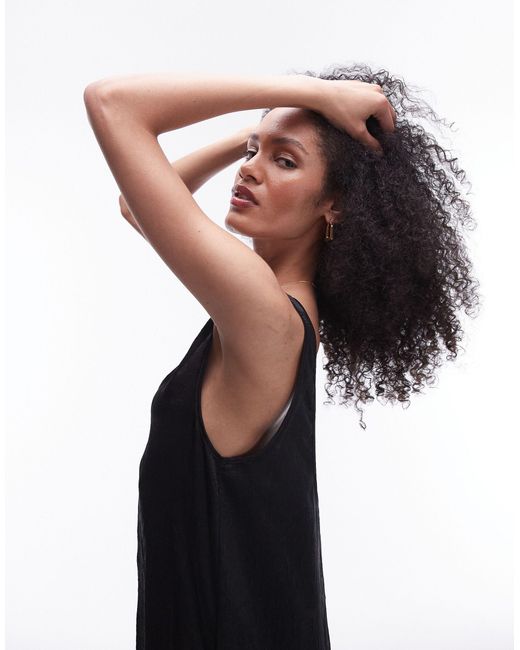 Robe longue froncée à encolure dégagée TOPSHOP en coloris Black