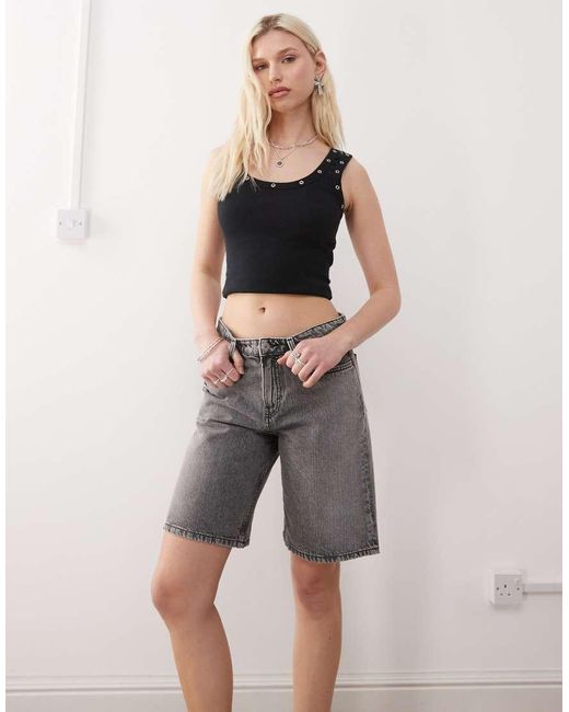 Weekday Gray Low Waist Knee Length Denim Shorts