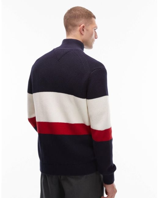 Tommy Hilfiger Blue Crest Colorblock Zip Up Fleece for men