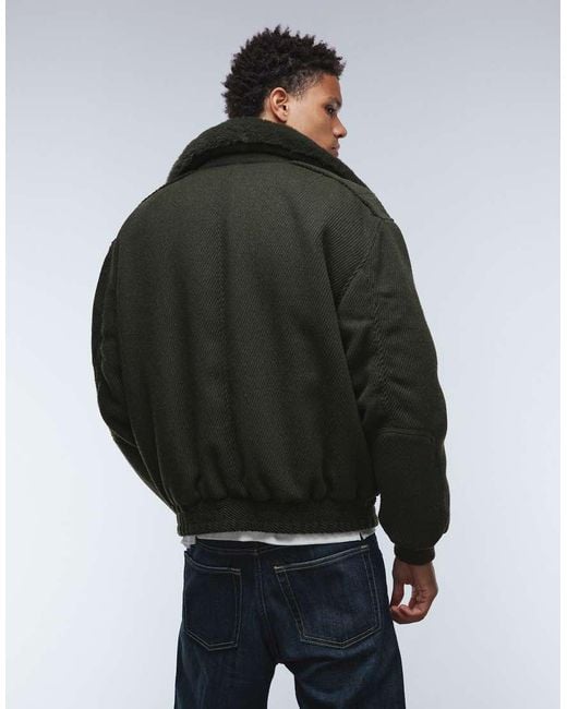 ASOS Black Wool Look Bomber Jacket With Faux Fur Collar for men