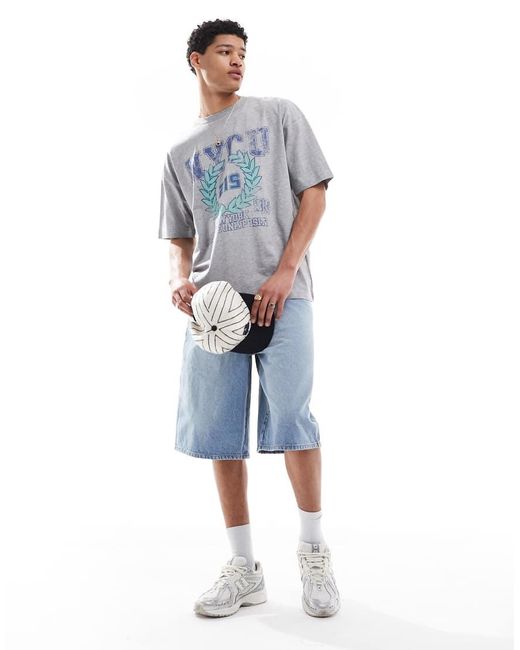 ASOS Blue Oversized T-Shirt With Varsity Graphic for men