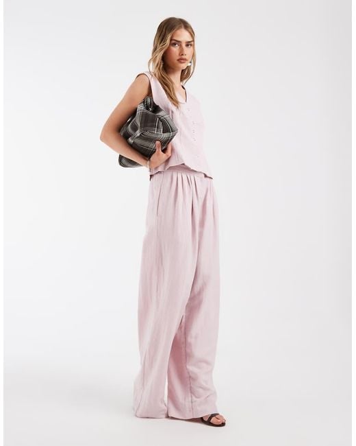 Object Pink Linen Look Tailored Pleat Front Loose Fit Trouser Co-ord