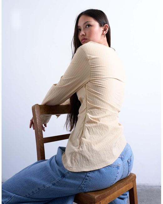 TOPSHOP Blue Drape Neck Long Sleeve Top