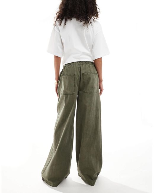 ASOS Green Soft Wide Leg Jean With Linen