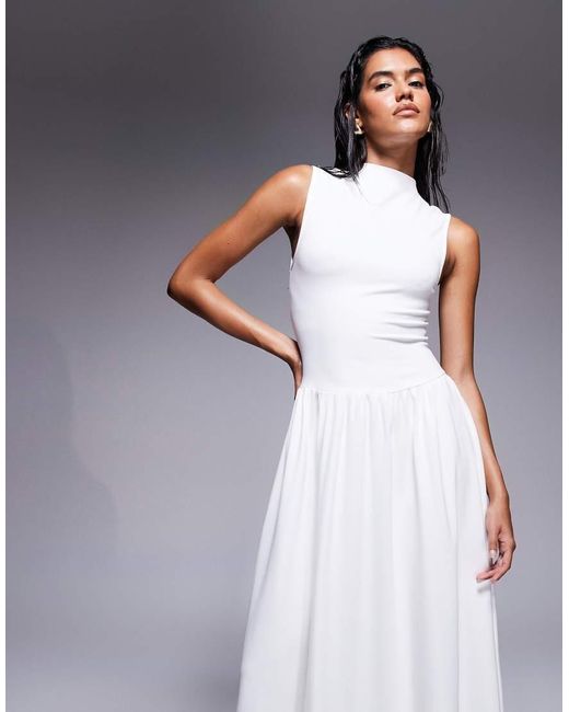 Vestido Largo Sin Mangas Con Cuello Alto Y Falda Fruncida Exclusivo De -Blanco Kaiia de color Blue