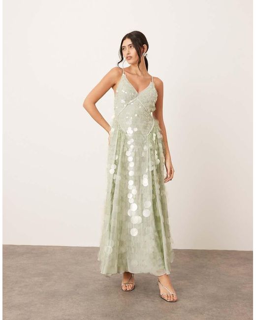 ARRANGE Natural Embellished Sequin Cami Midi Dress With Full Skirt