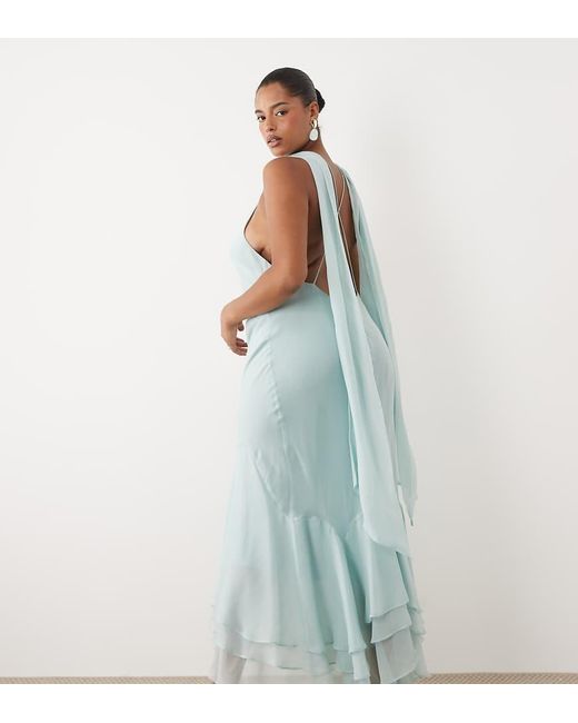 ASOS White Asos Design Curve Halter Maxi Dress With Scarf Detail And Ruffle Hem