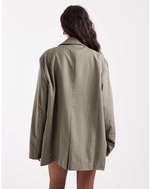 Miss Selfridge Oversized Ruimvallende Double Breasted Blazer Met Krijtstreep in het Green