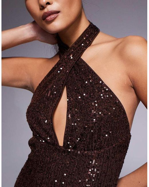 ASOS Brown Asos Design Petite All Over Sequin Mini Dress