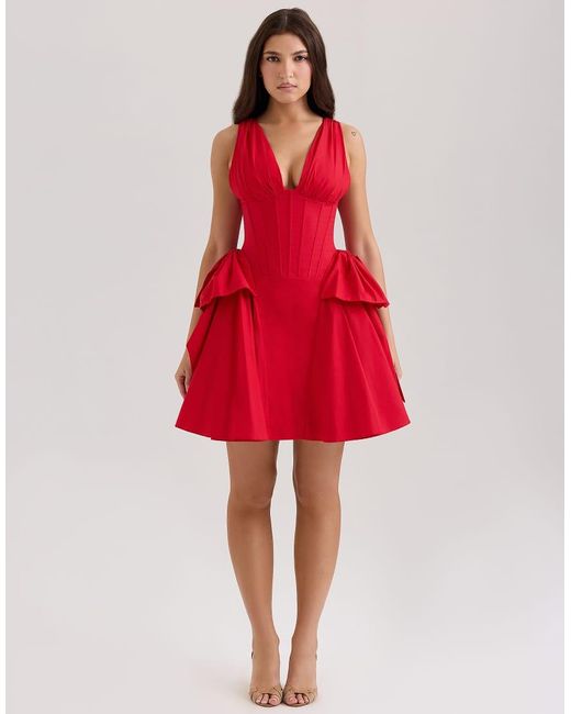 House Of Cb Red Amalia Bow Mini Dress
