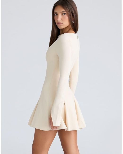 House Of Cb White Francesca Vintage Cream Long Sleeve Mini Dress