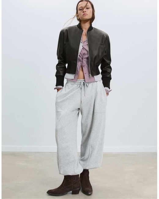 Stradivarius White Leather Effect Bomber Jacket With Shoulder Pads