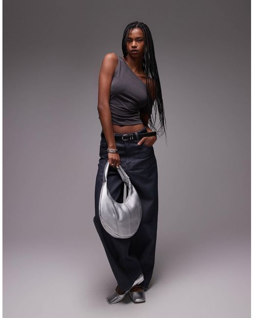 Top froncé sur le côté en cupro - anthracite TOPSHOP en coloris Gray