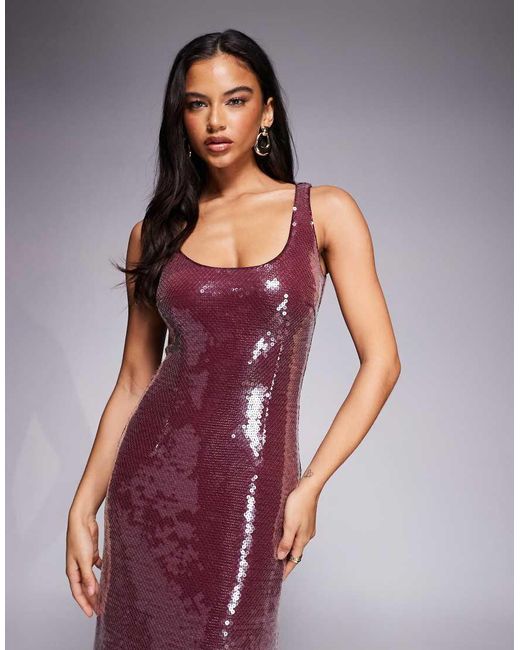 Aria Cove Purple Sequin Scoop Neck Maxi Dress