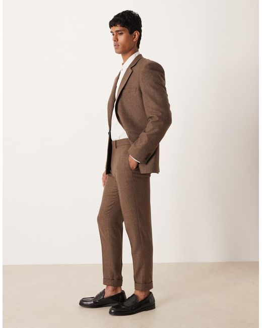 Pantalones De Traje Marrones A Cuadros De Corte Tapered De Mezcla De Lana De ASOS de hombre de color Natural