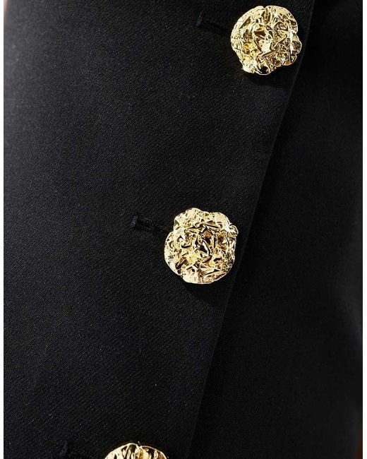 4th & Reckless Blue Tailored Bandeau Split Front Gold Button Top