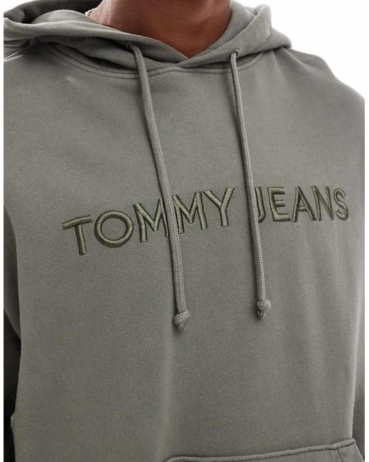 Sudadera Caqui Lavado Con Capucha Y Logo Lineal A Tono De -Verde Tommy Hilfiger de hombre de color Gray