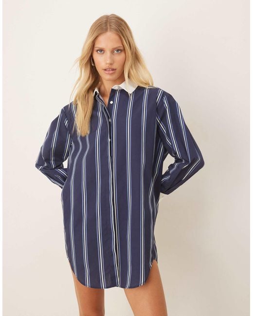 ASOS Blue Shirt Mini Dress With High Low Curved Hem