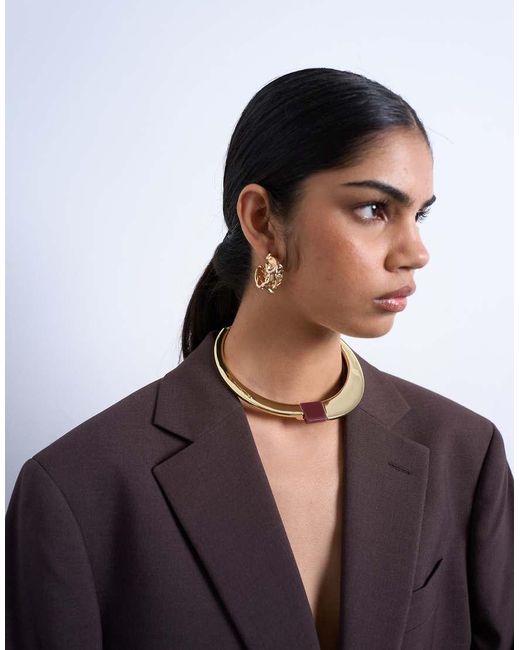 TOPSHOP Black Nox Hoop Necklace With Semi Precious Stone