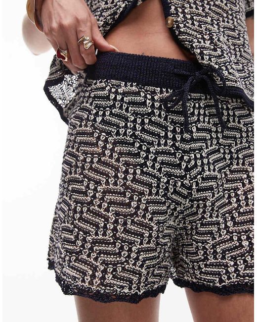 TOPSHOP Multicolor Knitted Crochet Look Pattern Short Co-ord