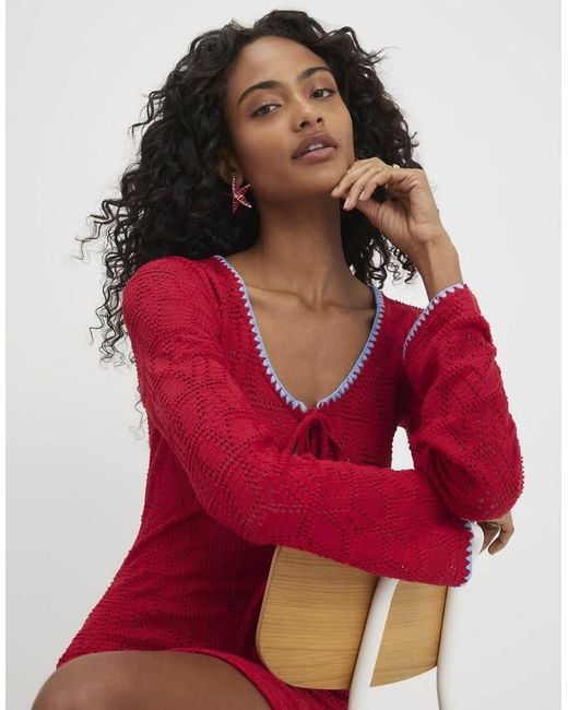 River Island Red Crochet Whipstitch Mini Dress