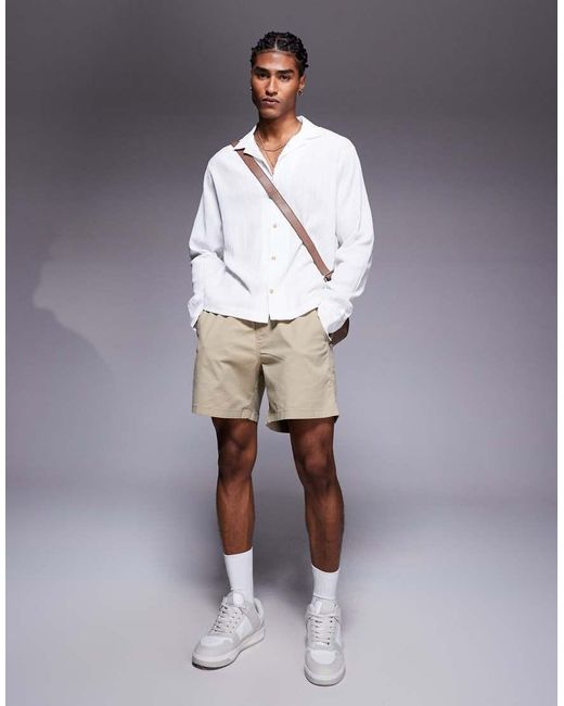 Camisa Blanca De Corte Cuadrado Con Cuello De Solapas De Tejido Texturizado De ASOS de hombre de color Gray