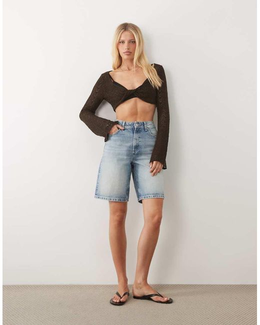 Miss Selfridge Blue Crochet Knitted Twist Top