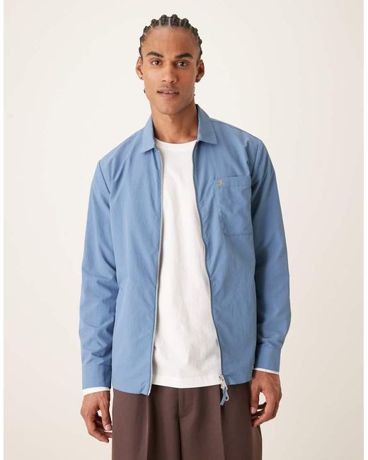 Farah Blue Fintoni Double Zip Pocket Logo Jacket for men