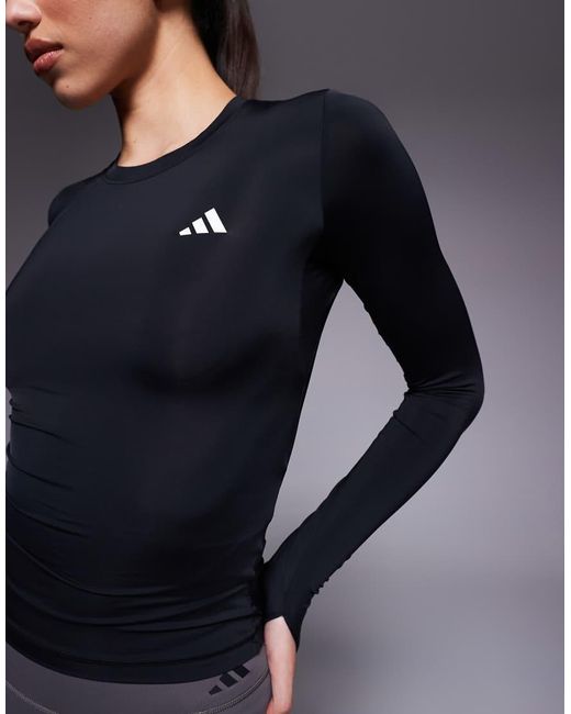 Adidas Originals Blue Adidas Training Power Essentials Long Sleeve Top