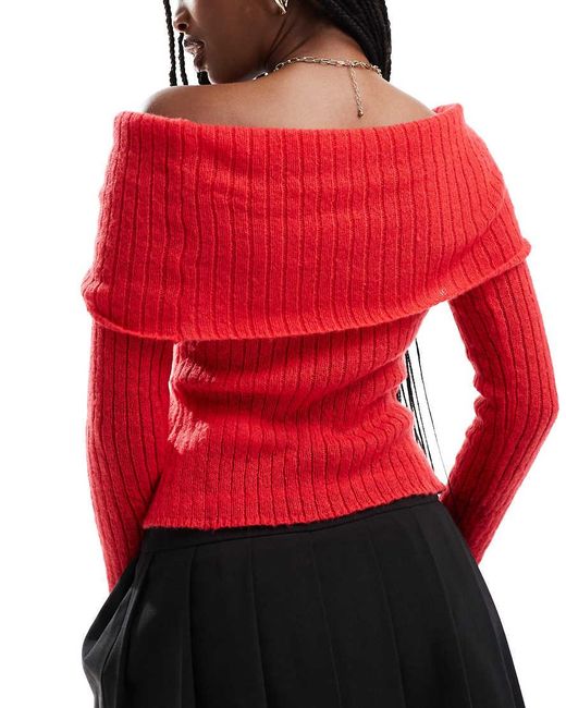 In The Style Red Knitted Bardot Twist Jumper