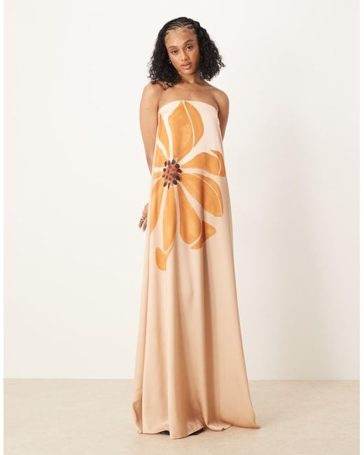 ASOS Multicolor Asos design tall – trapezförmiges, trägerloses maxikleid aus satin